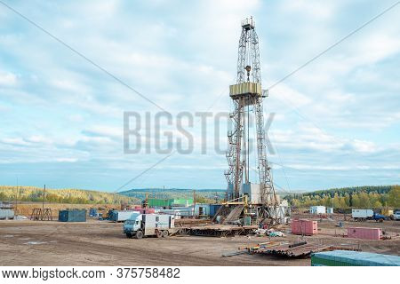 Drilling Rig In Oil Field For Drilled Into Subsurface In Order To Produced Crude, Inside View. Petro