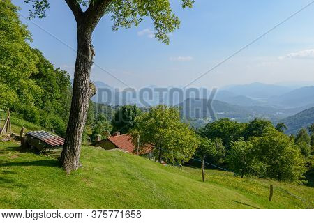 Landscape With Rural House At Capriasca Valley Over Lugano On Switzerland