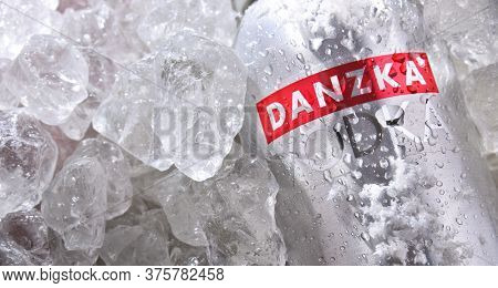 Bottle Of Danzka Vodka In Crushed Ice