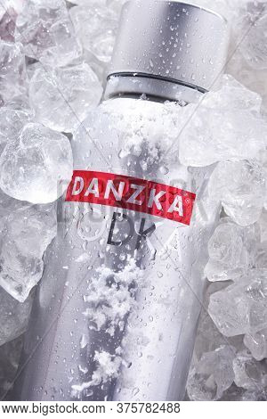 Bottle Of Danzka Vodka In Crushed Ice