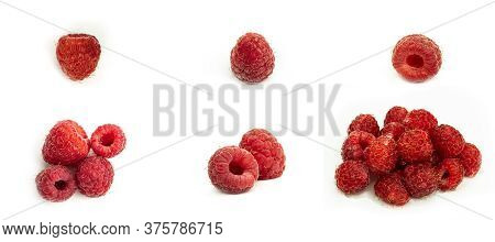 Fresh Raspberries On A White Background. Summer, Sweet Berry. Raspberry Set.