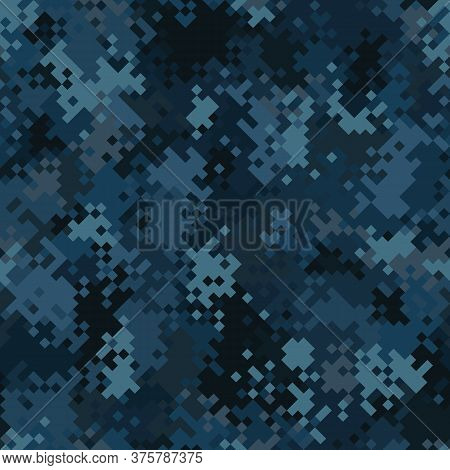 Military Camouflage Seamless Pattern. Navy Marine Digital Pixel Style.