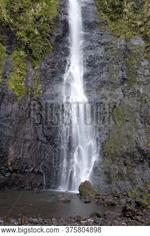 Small Waterfall In The Mountains. Polynesia, Tahiti