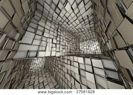 Wnętrze 3D futurystyczna rozdrobniony kafelkami mozaika labirynt