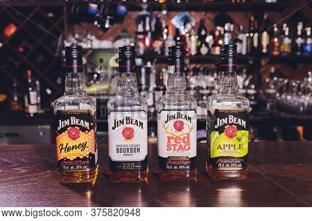 Ufa, Russia, 3 January, 2020: The Logo Of The Brand Jim Beam , Berlin.