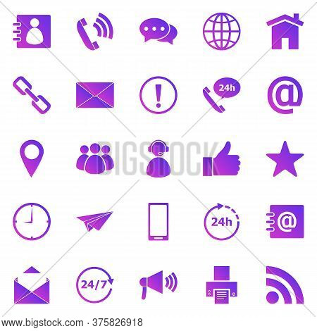 Contact Us Gradient Icons On White Background, Stock Vector