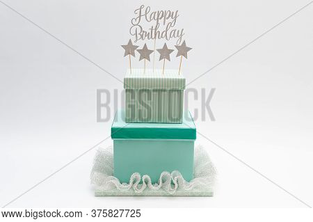 Fake Cake - Diy Gift Box Cake. Birthday Cake Made With Boxes. Decorated With Colored Paper, Pleated 