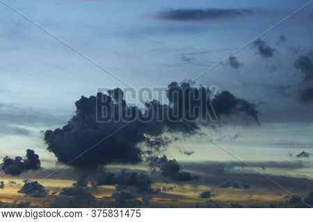 Dramatic Sunset Cloudscape With Multiple Layers Clouds.