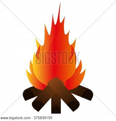 The Bonfire Burns Brightly. Vector Illustration. Isolated White Background. Hot Flame Of Fire. Ignit