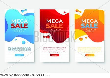 Set Of 3 Dynamic Modern Fluid Design For Mega Sale Banners. Sale Banner Template Design, Social Medi