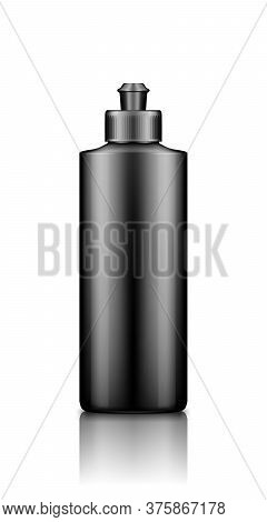 Liquid Dishwashing Detergent, Rinser Black Plastic Bottle Mockup With Cap