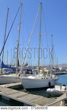 Puerto Calero, Lanzarote, Canary Islands, Spain - September 14 , 2019 : Yachts In Puerto Calero Harb