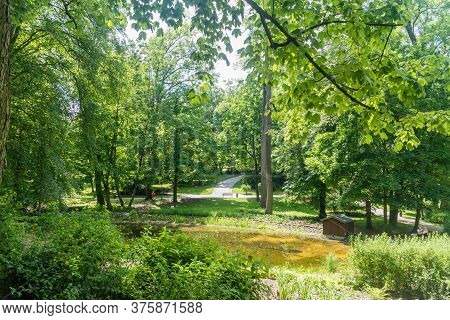 Summer View With Pond At Saxon Garden In Lublin.