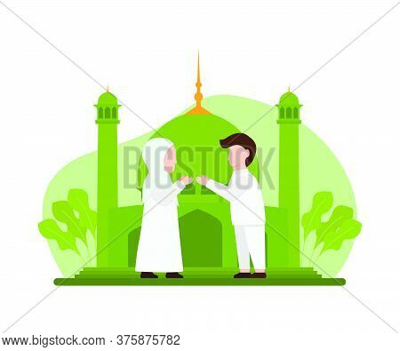 Ramadan Kareem Flat Design Illustration With People Who Are Sorry. Vector Illustration
