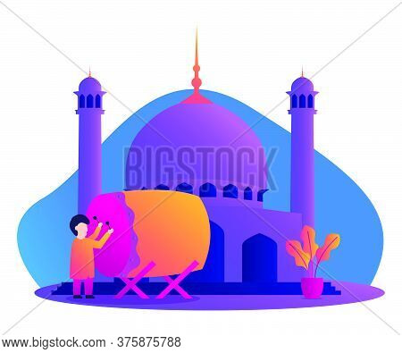 Illustration Of People Happy Mubarak. Celebrating People Who Celebrate Ramadan Kareem. Vector Illust