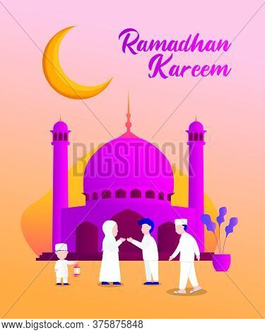 Ramadan Kareem Flat Design Illustration With People Who Are Sorry. Vector Illustration