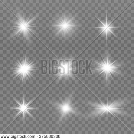White Glowing Light Explodes On A Transparent Background. Sparkling Magical Dust Particles. Bright S