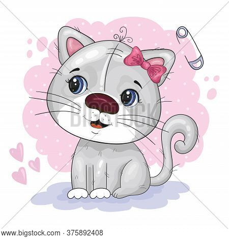 Cute Cartoon Cat. Vector Print. Good For Greeting Cards, Invitations, Decoration, Print For Baby Sho