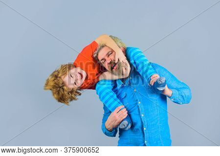 Family Time. Dad And Son. Good Relationships. Parentship Concept. Family Relationships. Dad Hugs Wit