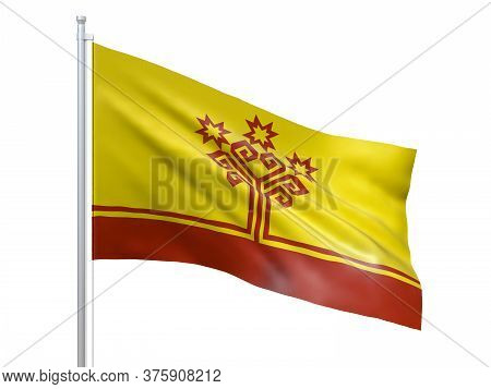 Chuvashia Republic (federal Subject Of Russia) Flag Waving On White Background, Close Up, Isolated. 