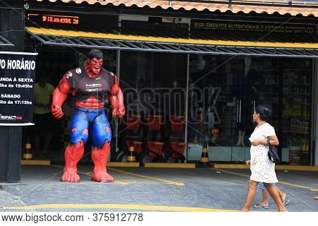 Salvador, Bahia / Brazil - March 15, 2018: Incredible Red Huck Doll Is Seen On Dorival Caymmi Avenue