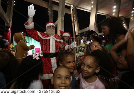 Salvador, Bahia / Brazil - November 20, 2017: Children Visit Santa Claus During Christmas Party At F