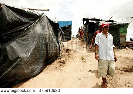 Eunapolis, Bahia / Brazil - October 22, 2009: Camp Of The Landless Movement - Mst - Is Seen On The B