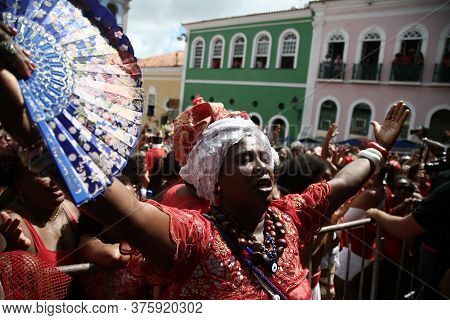 Salvador, Bahia / Brazil - December 4, 2019: Devotees Of Santa Barbara And Candombe Supporters Celeb