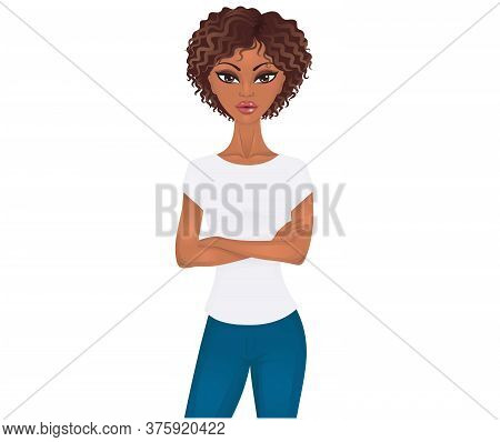 Cute Afro-american Woman Standing With Crossed Arms.