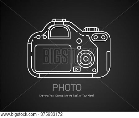 Modern Camera In Doodle Style. Vector In The Black Background.