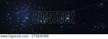 Magic Blue Christmas Wide Banner With Lights. Abstract Shyning Background. Vector Illustration
