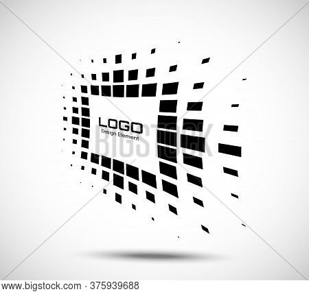 Logo Perspective Frame. Abstract Rectangle Dots Emblem Design Element For Technology. Distort Border
