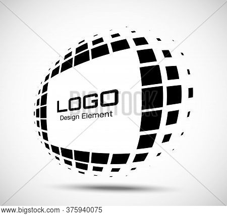 Logo Perspective Frame. Abstract Rectangle Dots Emblem Design Element For Technology. Distort Border