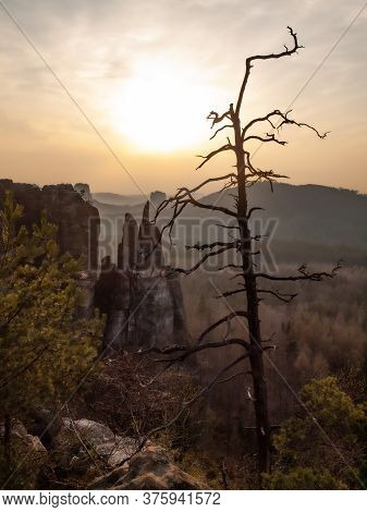 Rocks At Kleiner Zschand And  Mountain Rock Falkenstein Seen From Affensteine In Saxon Switzerland