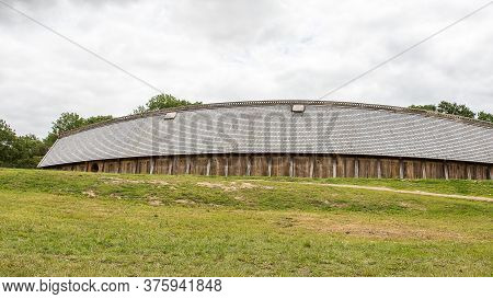 The King\'s Hall, a medieval longhouse in Lejre, Denmark, July 9, 2020
