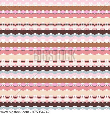 Seamless Geometric Print, Horizontal Color Borders Of Rhombuses, Zigzags And Other Broken Lines.