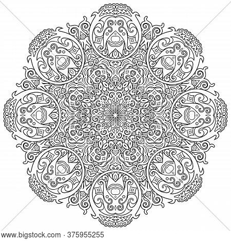 Vector Floral Ethnic Hand Drawn Line Art Mandala
