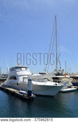 Puerto Calero, Lanzarote, Canary Islands, Spain - September 14 , 2019 : Yachts In Puerto Calero Harb
