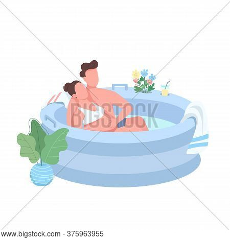 Young Expectant Parents Flat Color Vector Faceless Character. Wife And Husband In Tub. Pregnant Woma