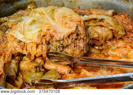 Freshly Cooked Large Portion Of Cabbage Rolls With Meat And Cabbage, A Traditional Romanian Food Cal