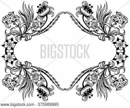 Floral Hand Drawn Vintage Border. Frame Design.