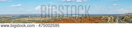 Panorama View Of Prieska In The Northern Cape Province As Seen From Road N10. The Orange River Is Vi