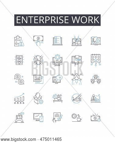 Enterprise Work Line Icons Collection. Business Tasks, Corporate Duties, Professional Labor, Career 
