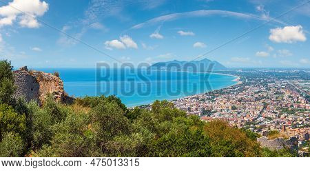 Tyrrhenian Sea Coast View From Temple Of Jupiter Anxur (tempio Di Giove Anxur), Terracina, Latina, L