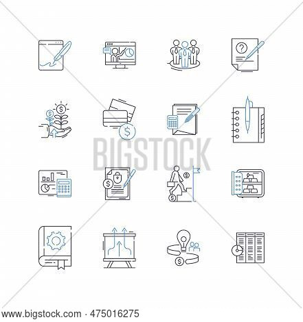 Financial Organization Line Icons Collection. Budgeting, Accounting, Investments, Reconciliation, Pl