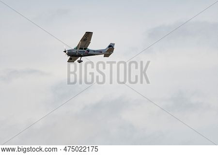 Zurich, Switzerland, January 2, 2023 Cessna 172p Skyhawk Ii Propeller Aircraft Just After Takeoff Fr