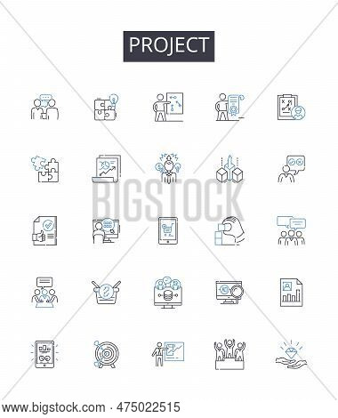 Project Line Icons Collection. Venture, Initiative, Endeavor, Undertaking, Scheme, Assignment, Task 