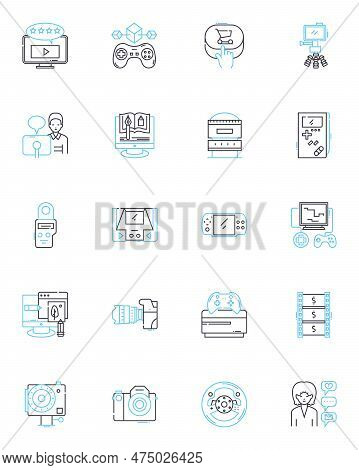 Dslr Camera Linear Icons Set. Shutter, Lens, Sensor, Resolution, Autofocus, Iso, Exposure Line Vecto