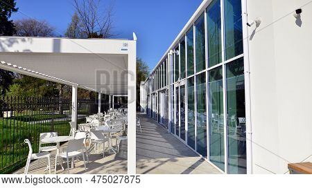 Warsaw, Poland. 21 April 2023. The Building That Houses The Food Hall Ogrody Urlicha. It\'s A Modern
