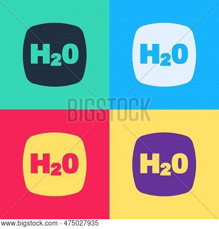 Pop Art Chemical Formula For Water Drops H2o Shaped Icon Isolated On Color Background. Vector